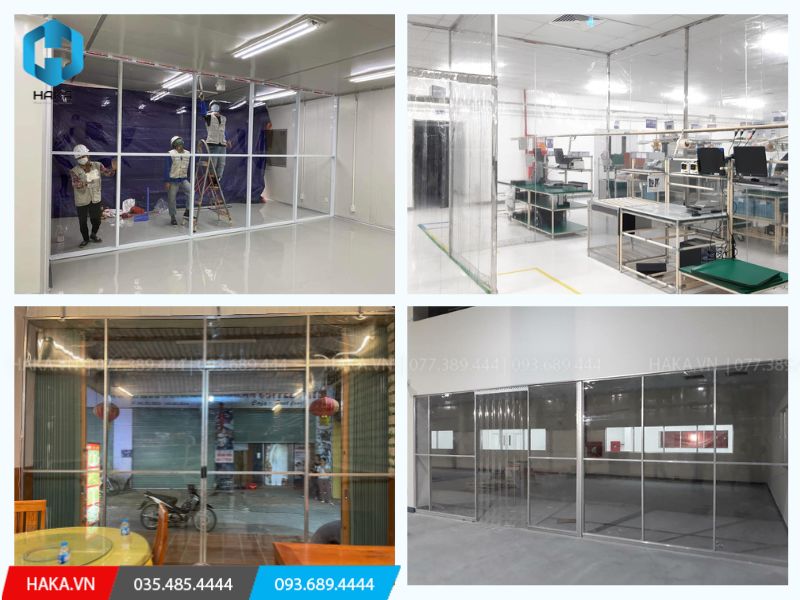 vách ngăn nhựa PVC trong suốt nhà xưởng