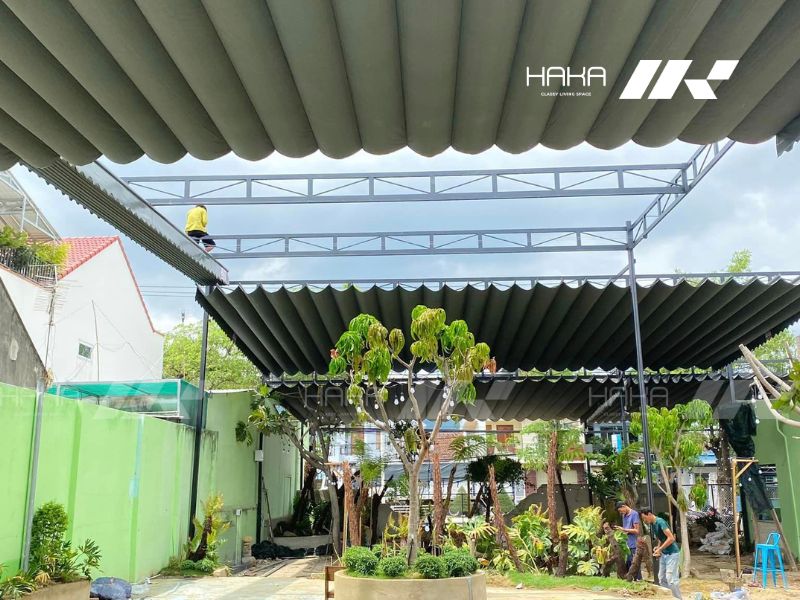 bạt kéo quán cafe mái che di động tiện lợi