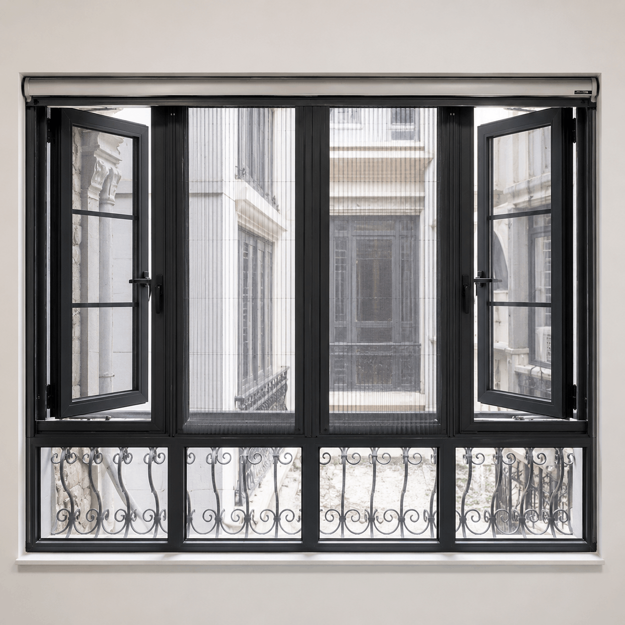 Alternative view of Cửa lưới chống muỗi dạng xếp 2 cánh màu đen lắp cửa sổ