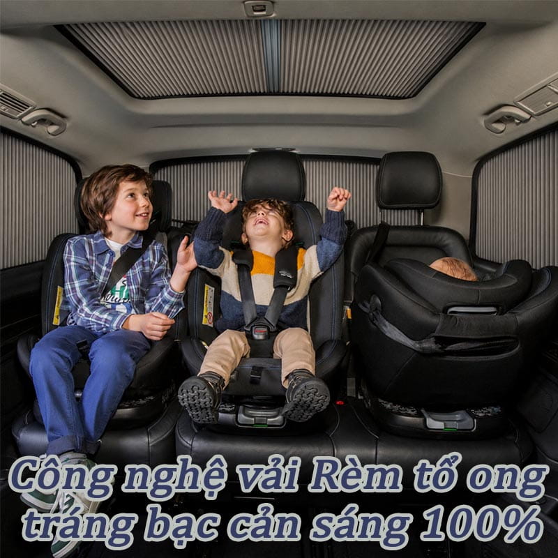 Rèm chống nắng ô tô cho bé: Công nghệ vải rèm tổ ong tráng bạc cản sáng 100%