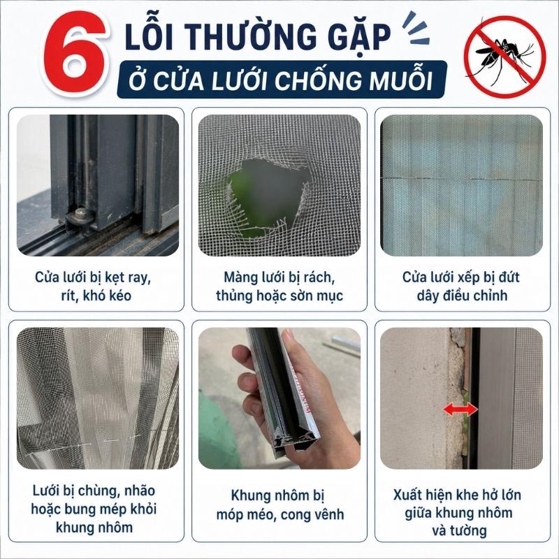 6 lỗi thường gặp ở cửa lưới chống muỗi 6 Lỗi Thường Gặp Ở Cửa Lưới Chống Muỗi