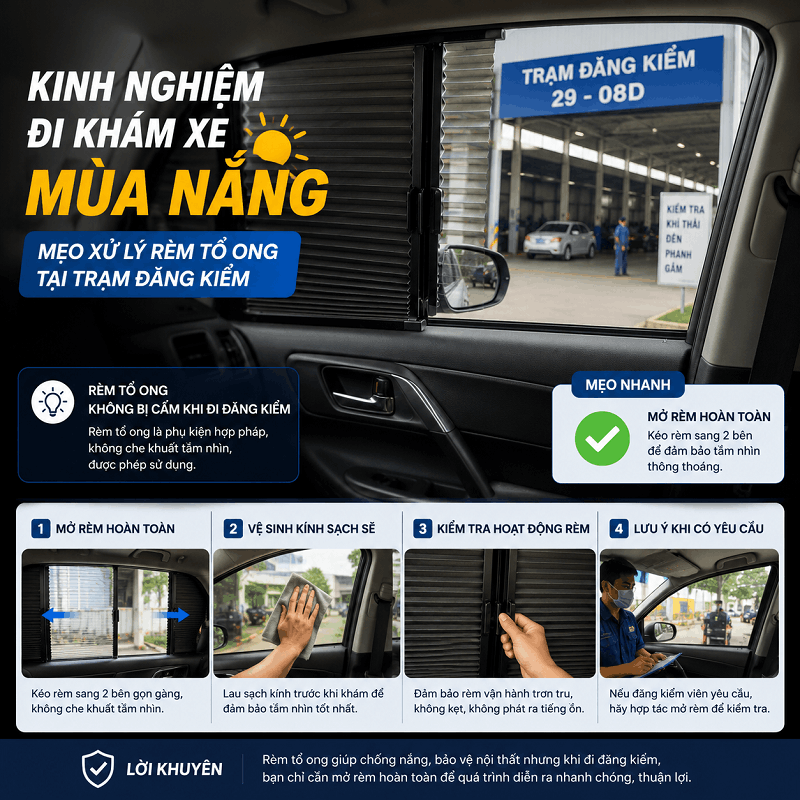 Kinh Nghiệm Đi Đăng Kiểm Xe Ô Tô Khi Lắp Rèm Tổ Ong